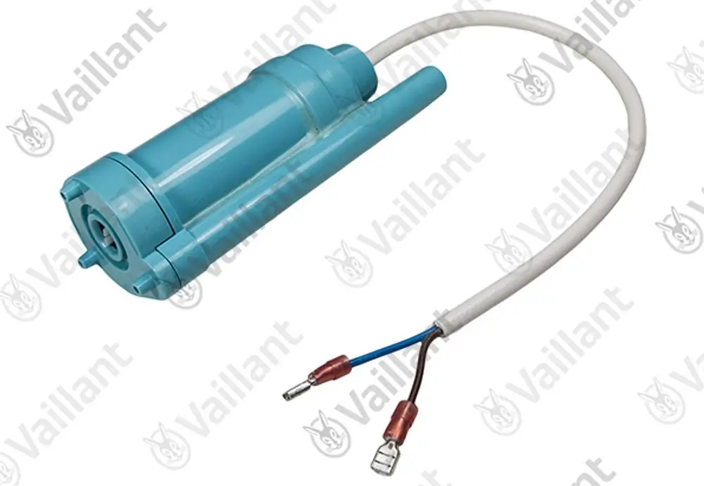 Vaillant Zubehörteil in blauer Ausführung, mit einem Anschlusskabel und zwei elektrischen Kontakten für eine Pumpe oder verwandte Systeme.